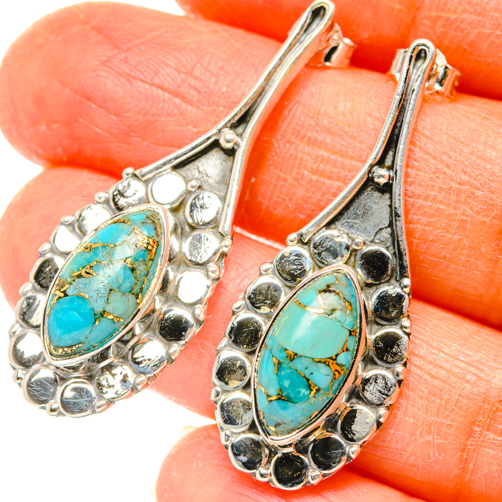Blue Copper Composite Turquoise Earrings handcrafted by Ana Silver Co - EARR428449
