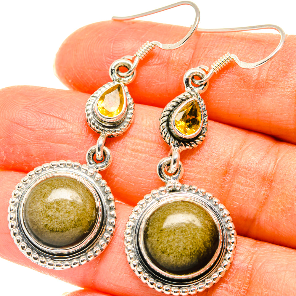 Gold Sheen Obsidian Earrings handcrafted by Ana Silver Co - EARR428455