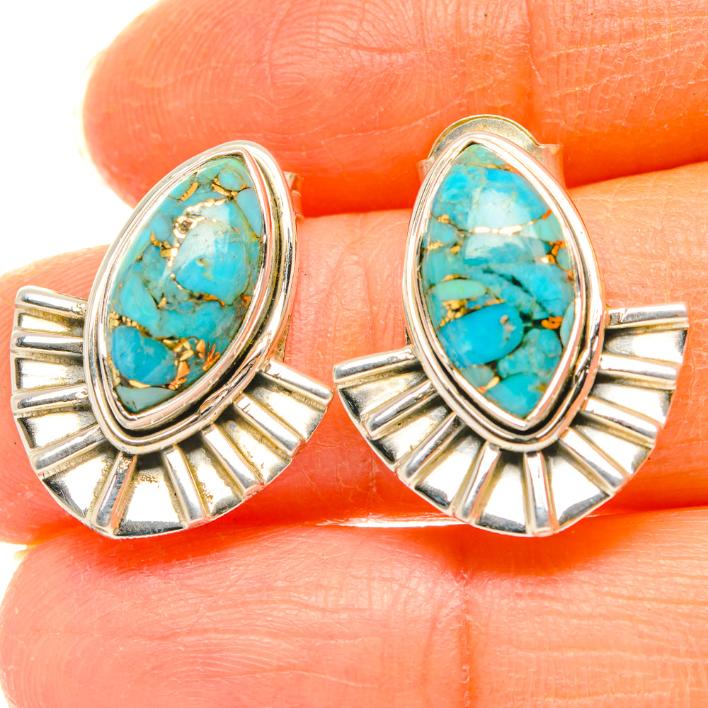 Blue Copper Composite Turquoise Earrings handcrafted by Ana Silver Co - EARR428474