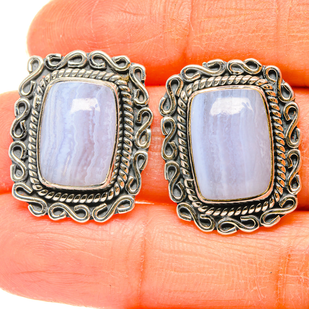 Blue Lace Agate Earrings handcrafted by Ana Silver Co - EARR428480