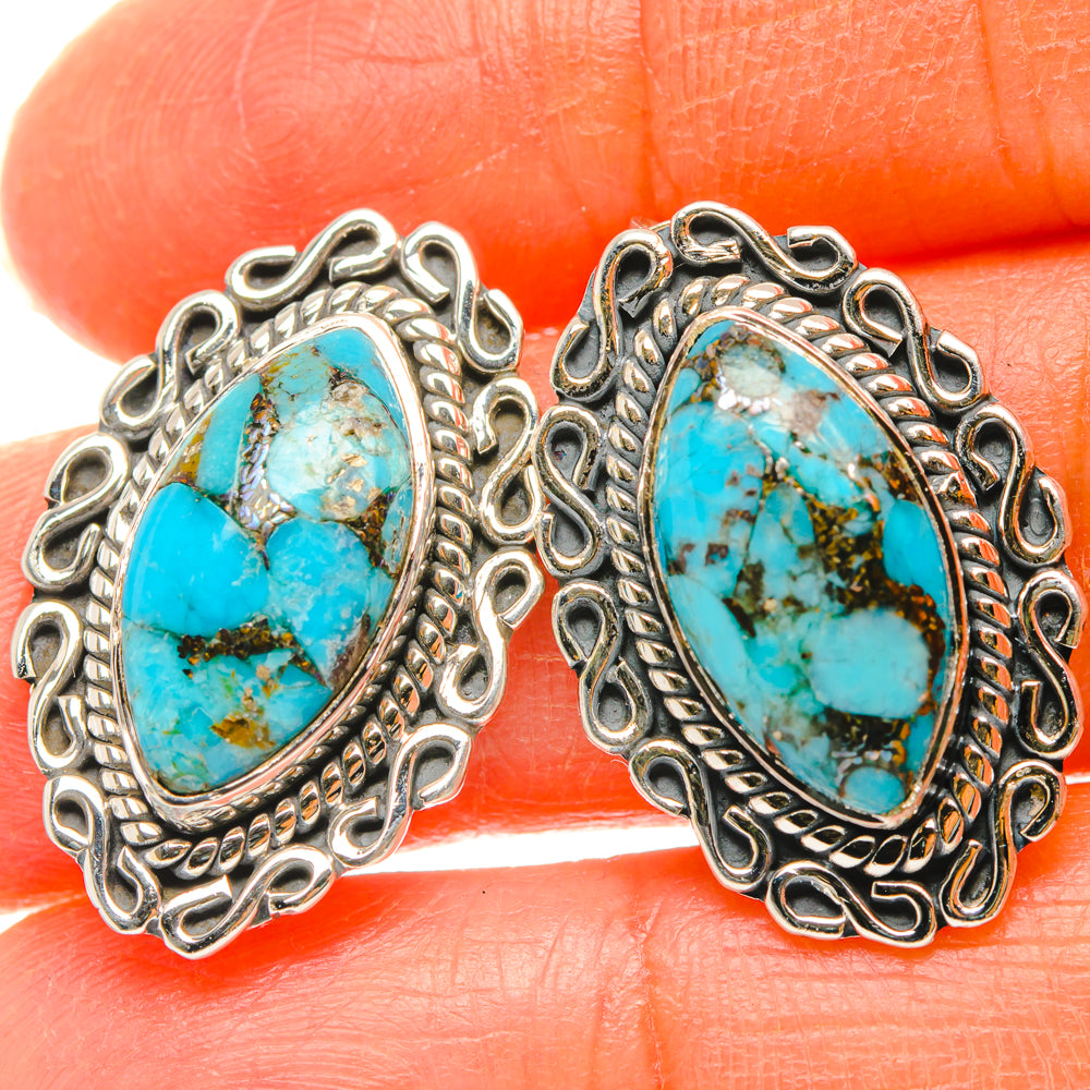 Blue Copper Composite Turquoise Earrings handcrafted by Ana Silver Co - EARR428508