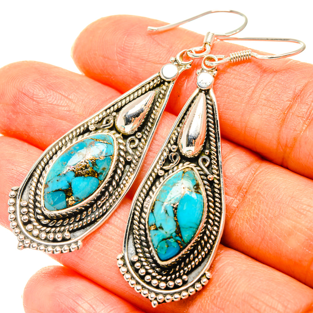 Blue Copper Composite Turquoise Earrings handcrafted by Ana Silver Co - EARR428520