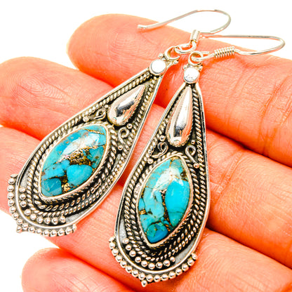 Blue Copper Composite Turquoise Earrings handcrafted by Ana Silver Co - EARR428520