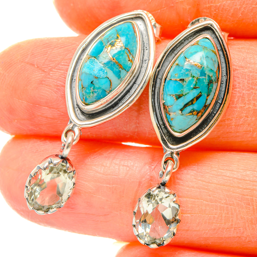 Blue Copper Composite Turquoise Earrings handcrafted by Ana Silver Co - EARR428537