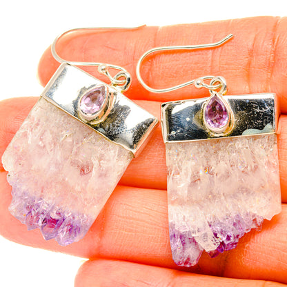925 sterling silver amethyst stalactite earrings with purple teardrop gemstone