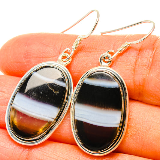 Black Banded Agate Earrings handcrafted by Ana Silver Co - EARR428541