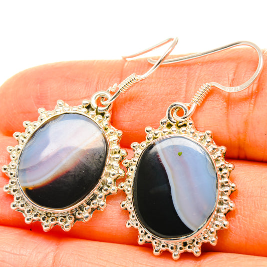 Black Banded Agate Earrings handcrafted by Ana Silver Co - EARR428542