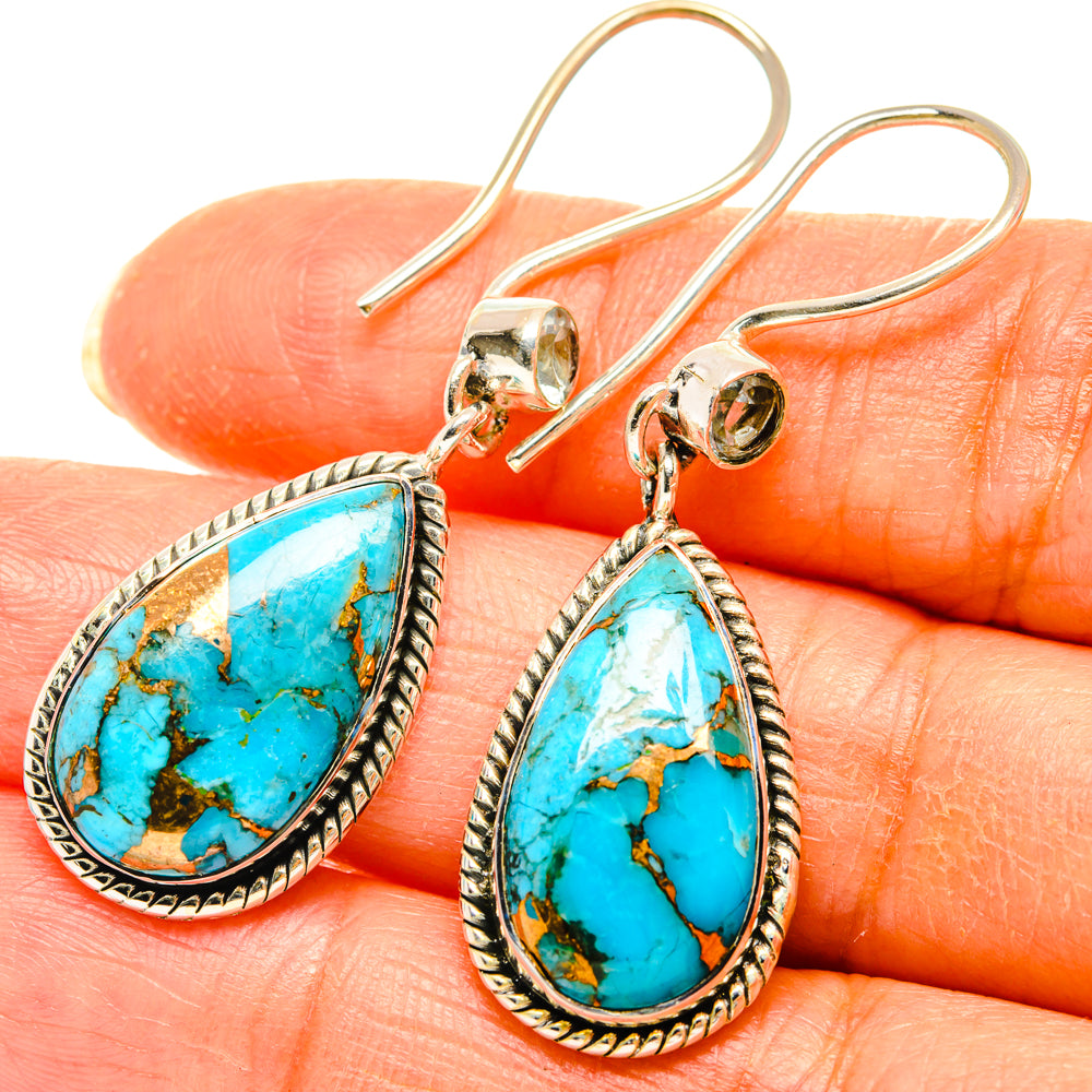 Blue Copper Composite Turquoise Earrings handcrafted by Ana Silver Co - EARR428623