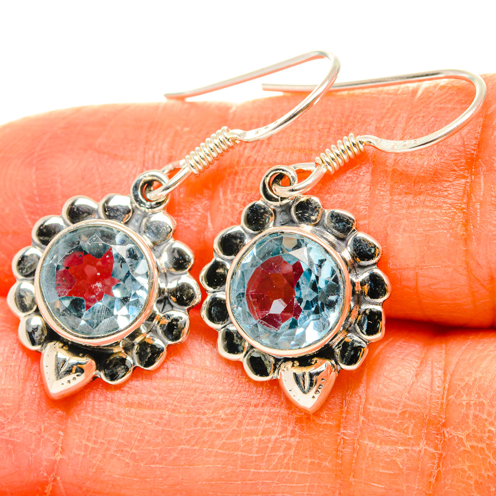 925 sterling silver flower earrings with blue and red gemstone drops