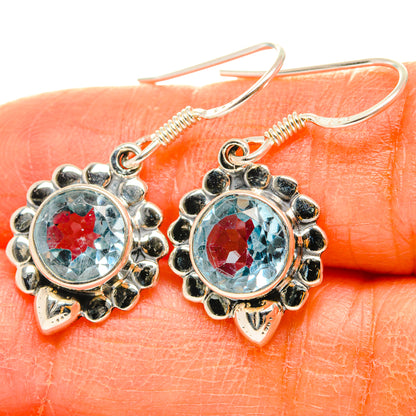 925 sterling silver flower earrings with blue and red gemstone drops