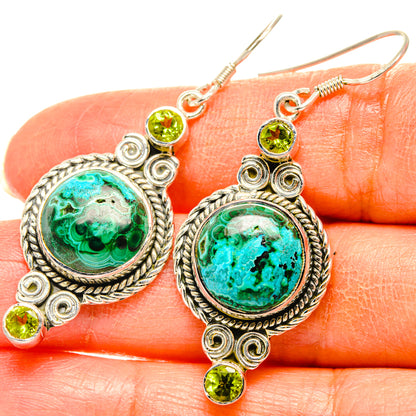 Ornate drop earrings with turquoise oval center and lime green round dangles