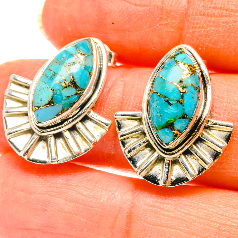 Blue Copper Composite Turquoise Earrings handcrafted by Ana Silver Co - EARR428704