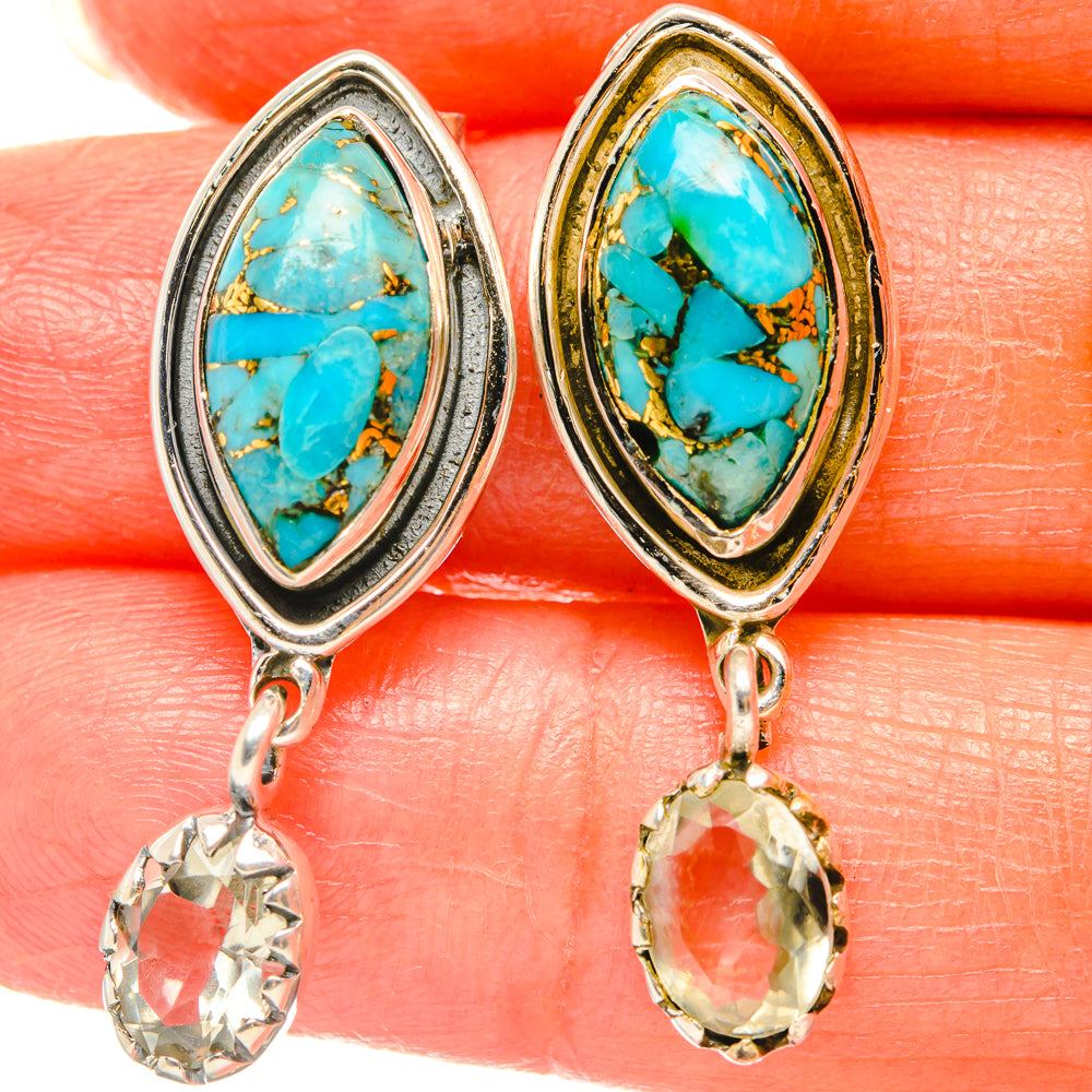 Blue Copper Composite Turquoise Earrings handcrafted by Ana Silver Co - EARR428747