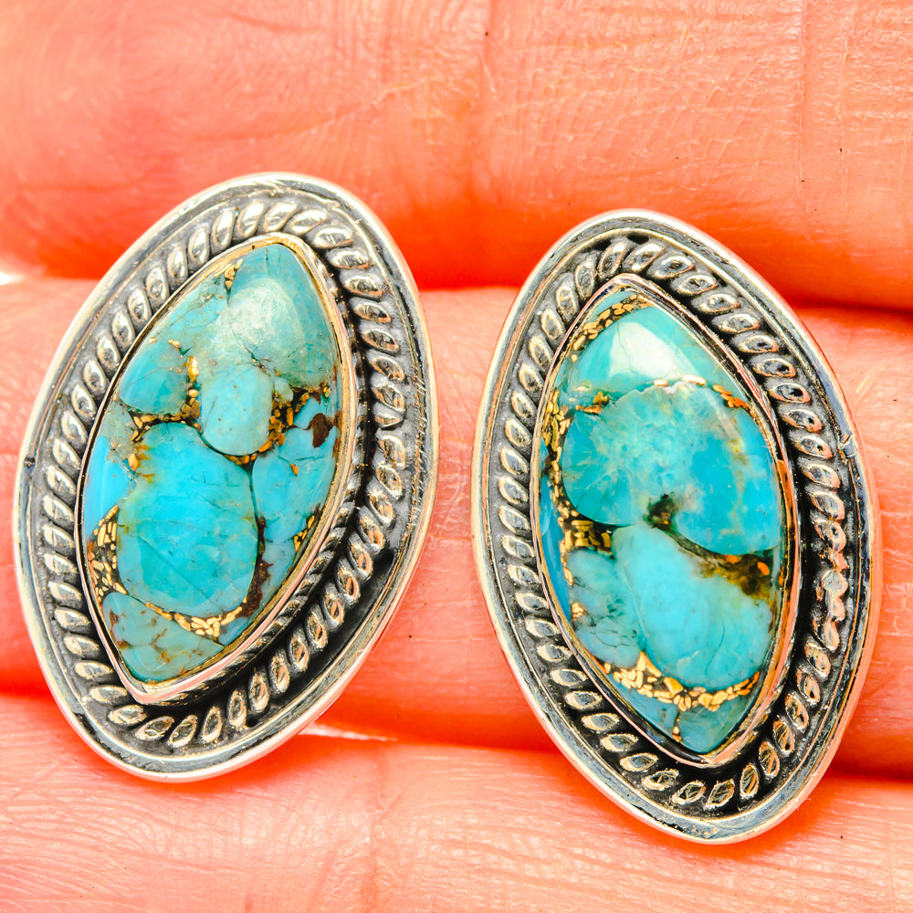 Blue Copper Composite Turquoise Earrings handcrafted by Ana Silver Co - EARR428766