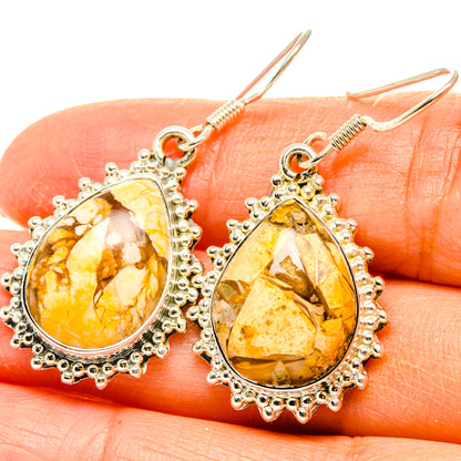 Teardrop mookaite earrings in 925 sterling silver, orange-brown marbled stone
