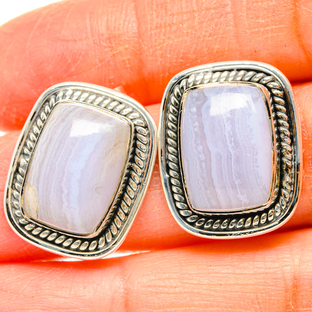 Blue Lace Agate Earrings handcrafted by Ana Silver Co - EARR428811