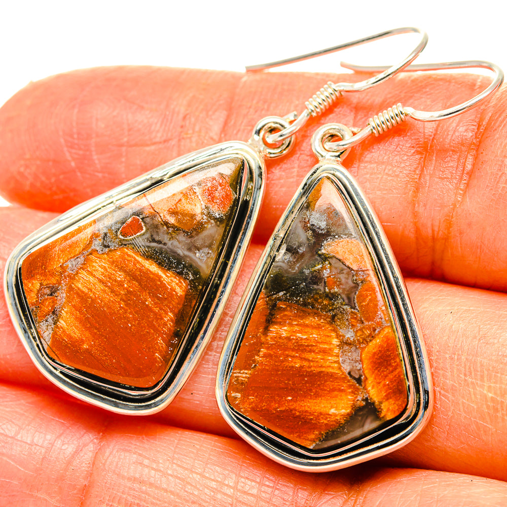 Teardrop butterfly jasper earrings with 925 sterling silver hooks, orange-black stone frame