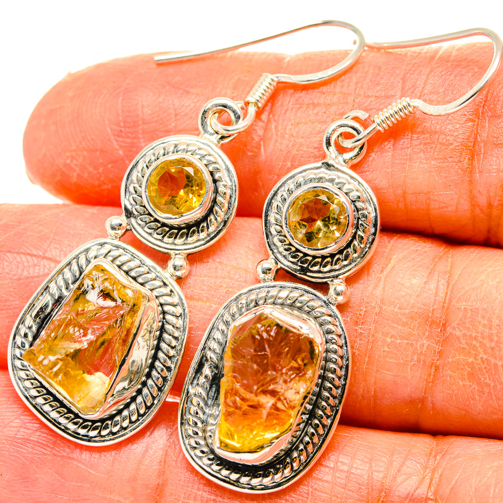 925 sterling silver drop earrings with rough citrine-look yellow oval and round stones