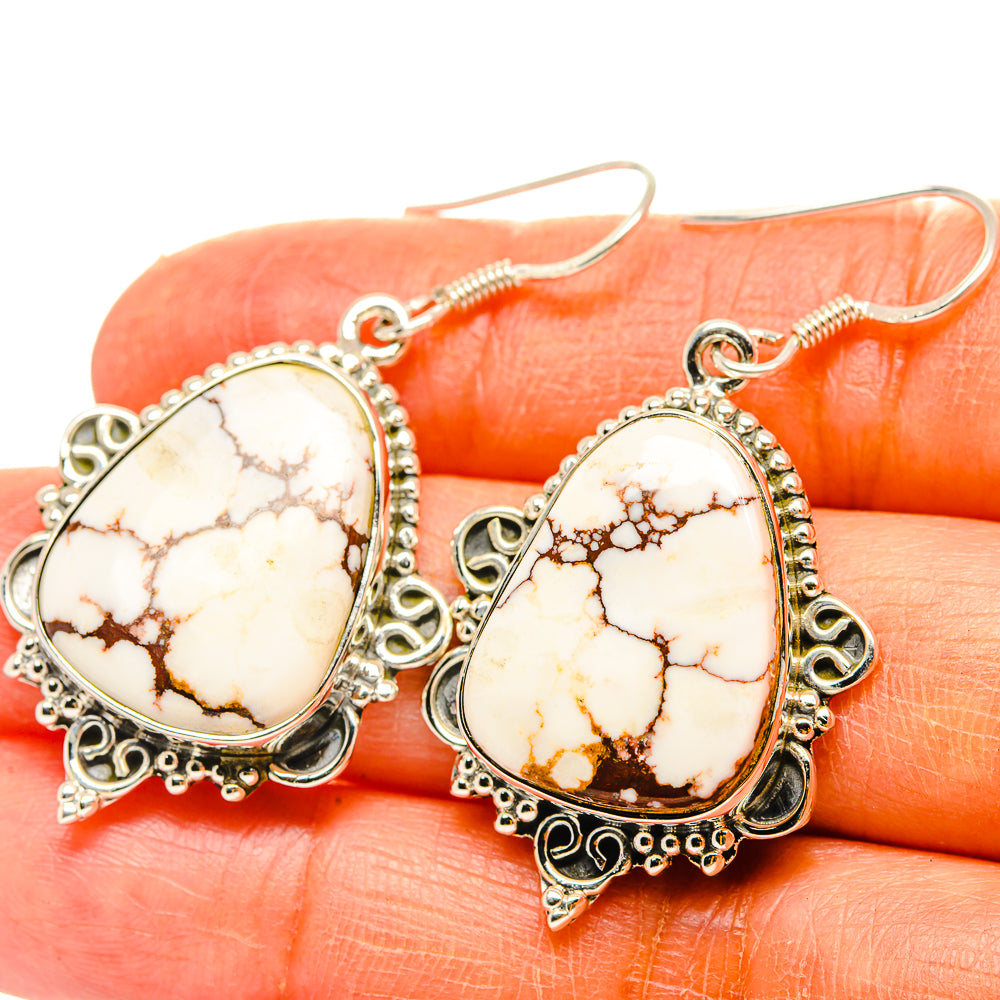 925 sterling silver teardrop jasper dangle earrings, white/tan cabochons, ornate bezels