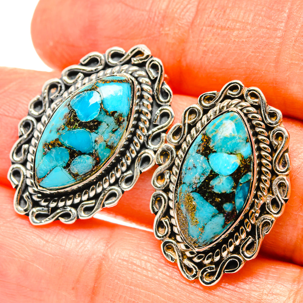 Blue Copper Composite Turquoise Earrings handcrafted by Ana Silver Co - EARR428919