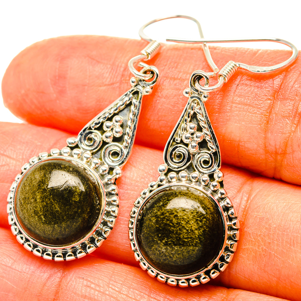 Gold Sheen Obsidian Earrings handcrafted by Ana Silver Co - EARR428921