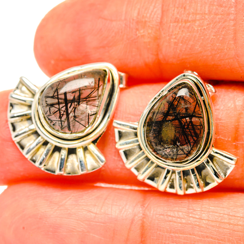 Sterling silver tourmalinated quartz teardrop earrings with sunburst halo, post backs