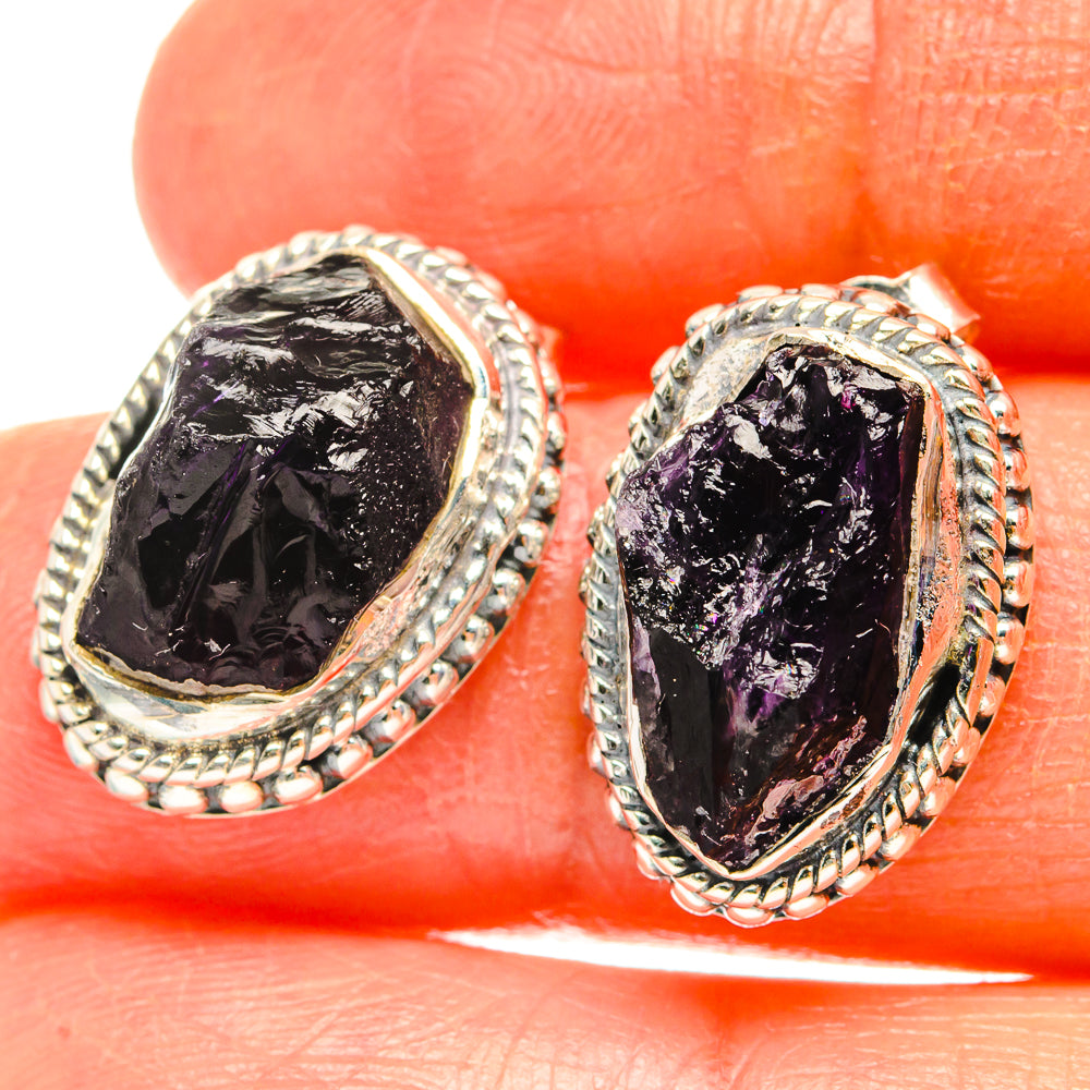 Sterling silver amethyst teardrop earrings, ornate rope border and bezel setting