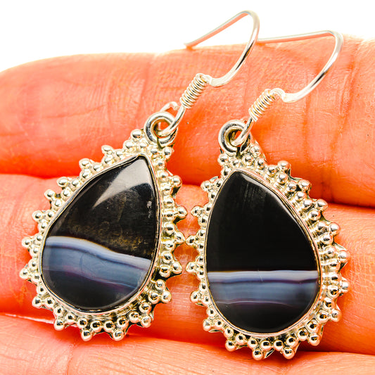 Black Banded Agate Earrings handcrafted by Ana Silver Co - EARR429033
