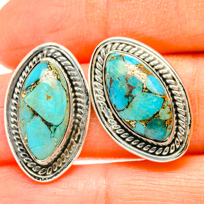 Blue Copper Composite Turquoise Earrings handcrafted by Ana Silver Co - EARR429034