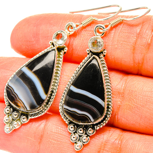 Black Banded Agate Earrings handcrafted by Ana Silver Co - EARR429052