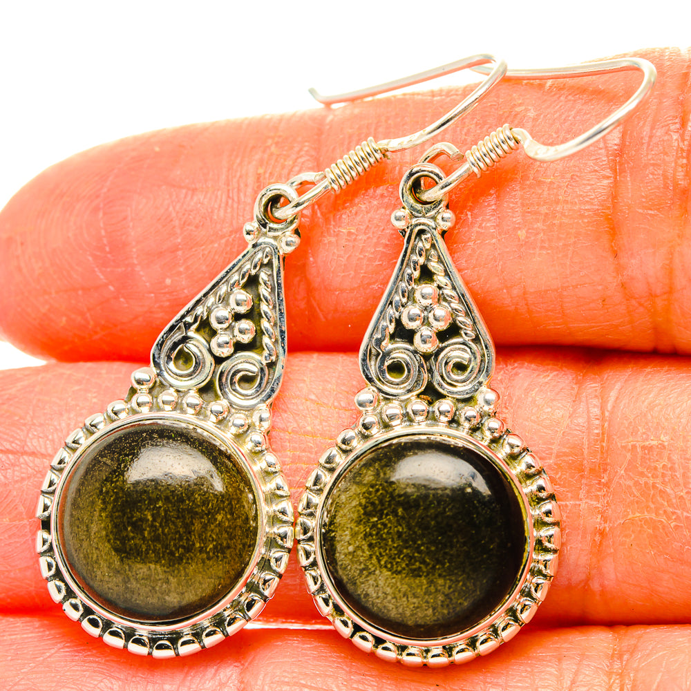 Gold Sheen Obsidian Earrings handcrafted by Ana Silver Co - EARR429066