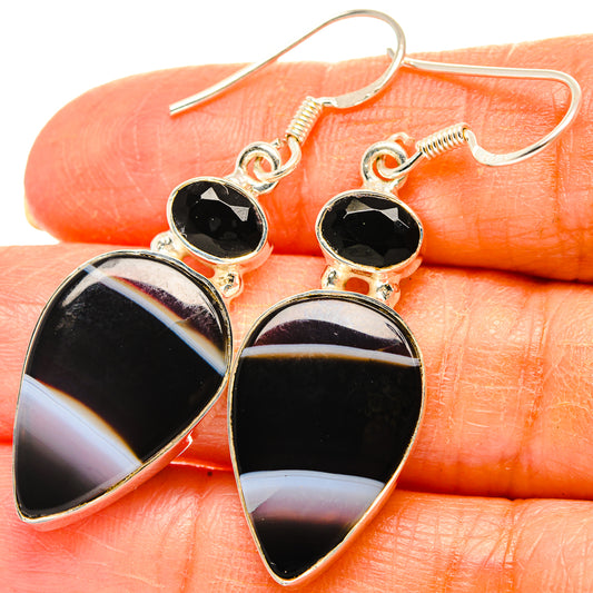 Black Banded Agate Earrings handcrafted by Ana Silver Co - EARR429075