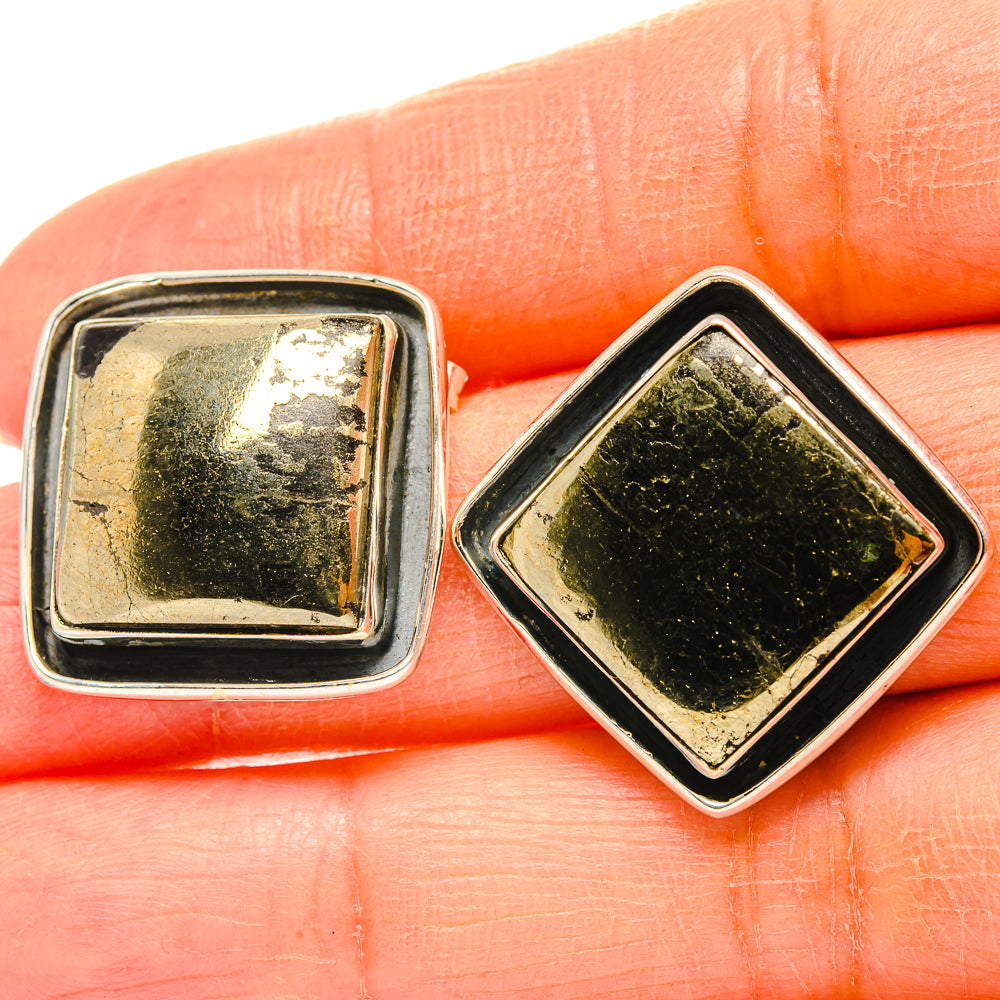 Pyrite In Black Onyx Earrings handcrafted by Ana Silver Co - EARR429122
