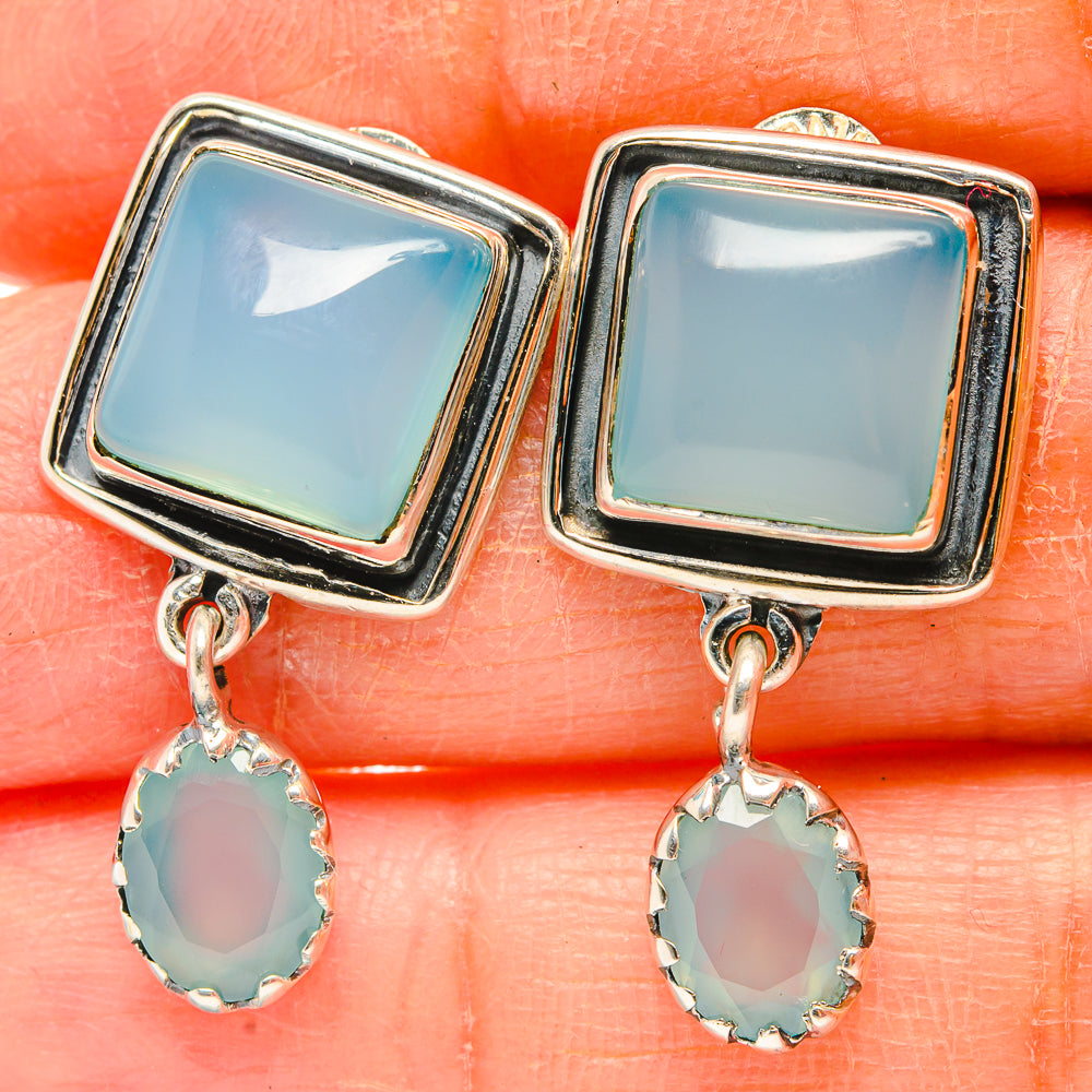 Aqua Chalcedony Earrings handcrafted by Ana Silver Co - EARR429143