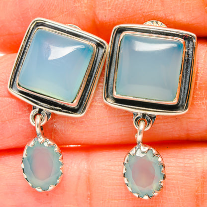Aqua Chalcedony Earrings handcrafted by Ana Silver Co - EARR429143