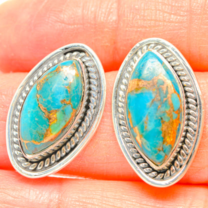 Blue Copper Composite Turquoise Earrings handcrafted by Ana Silver Co - EARR429248