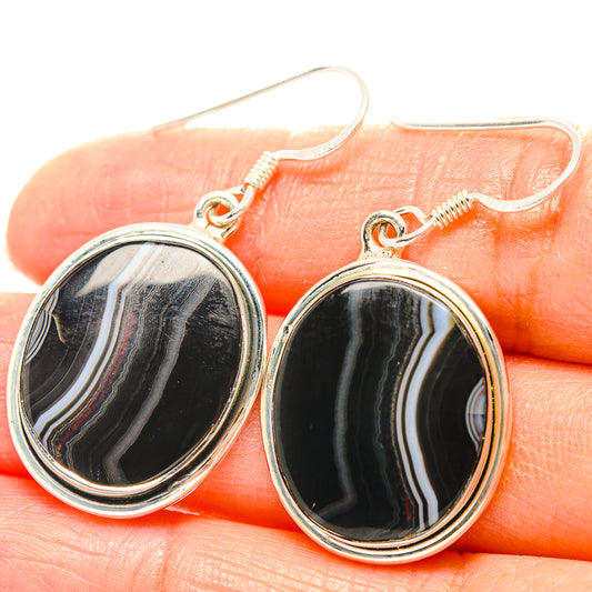 Black Banded Agate Earrings handcrafted by Ana Silver Co - EARR429251