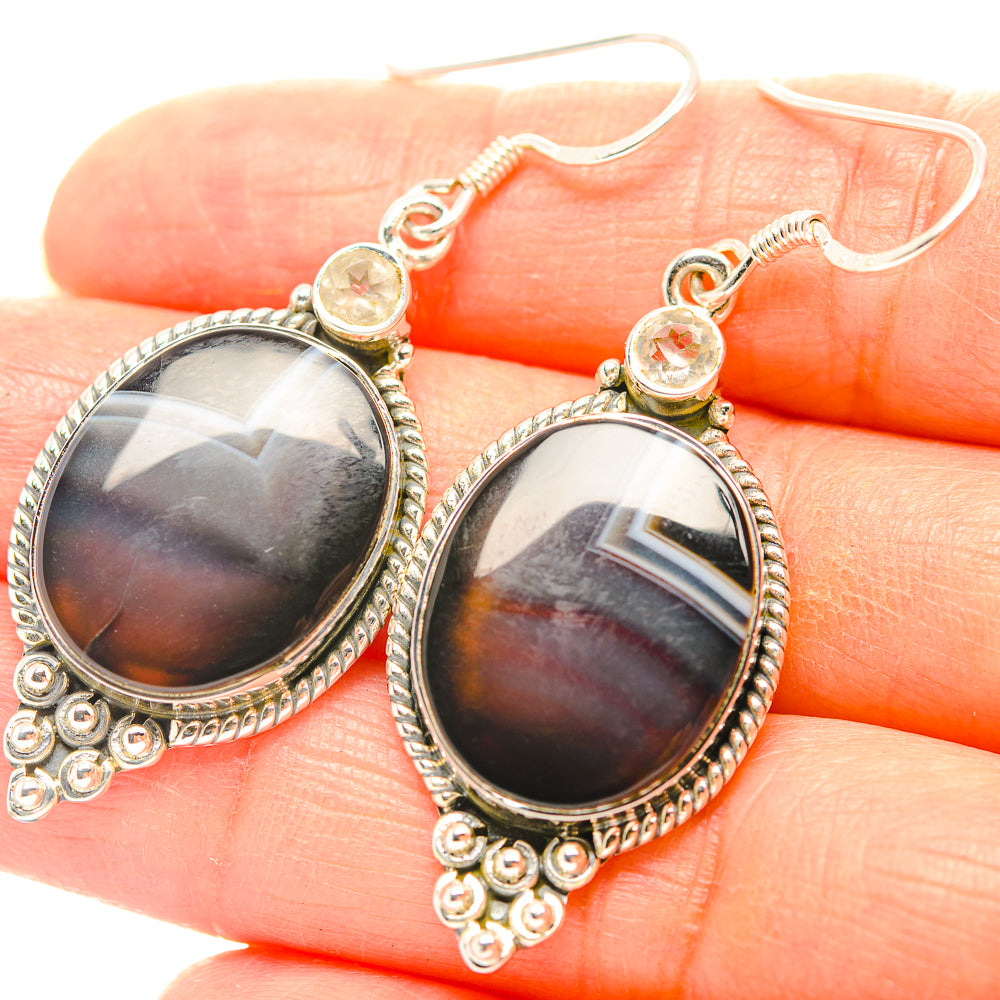 Black Botswana Agate Earrings handcrafted by Ana Silver Co - EARR429284