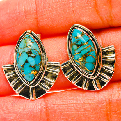 Blue Copper Composite Turquoise Earrings handcrafted by Ana Silver Co - EARR429295