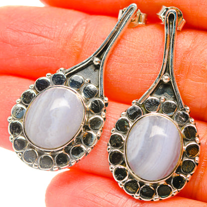 Blue Lace Agate Earrings handcrafted by Ana Silver Co - EARR429312