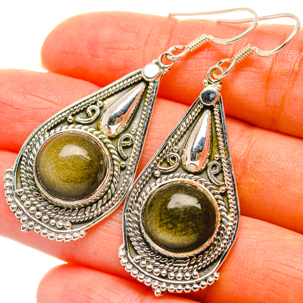 Gold Sheen Obsidian Earrings handcrafted by Ana Silver Co - EARR429334