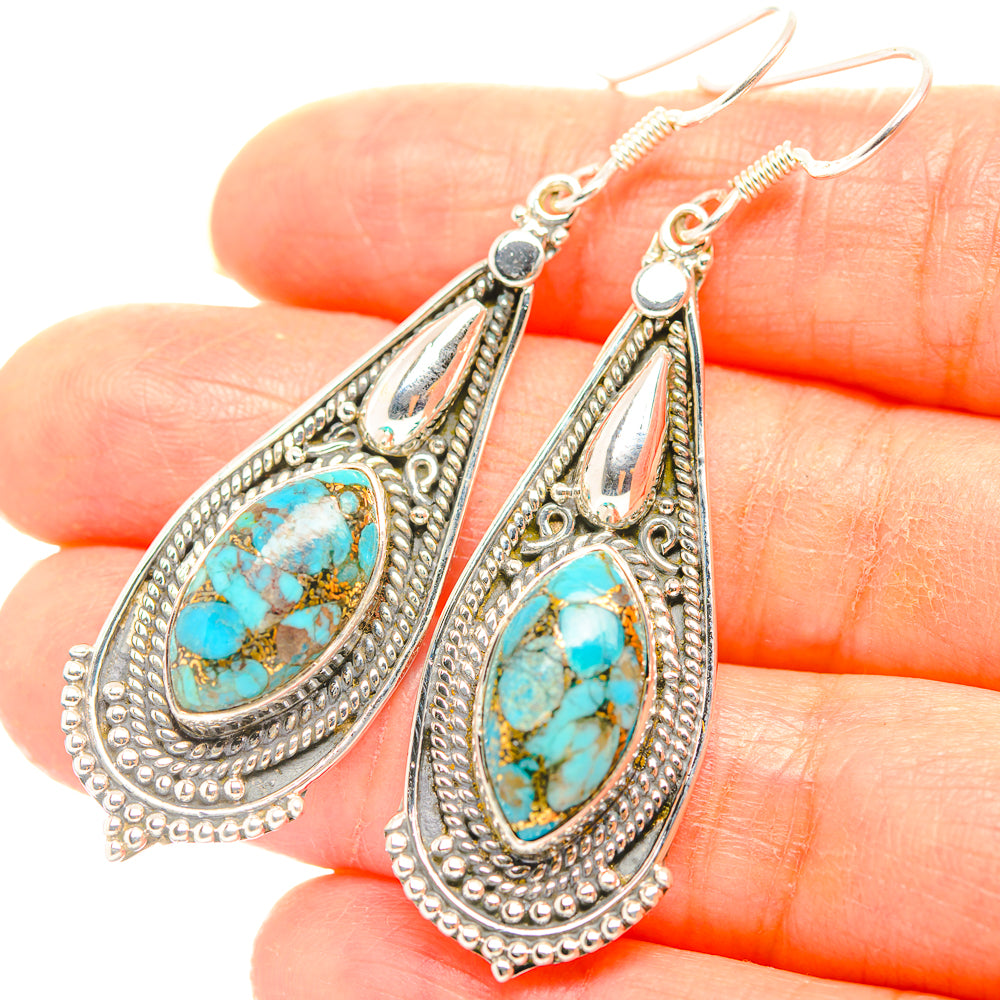 Blue Copper Composite Turquoise Earrings handcrafted by Ana Silver Co - EARR429360