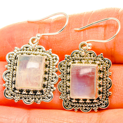925 sterling silver moonstone earrings with square iridescent stones in ornate filigree