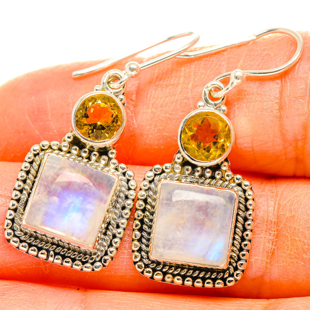 Rainbow Moonstone Earrings handcrafted by Ana Silver Co - EARR429457
