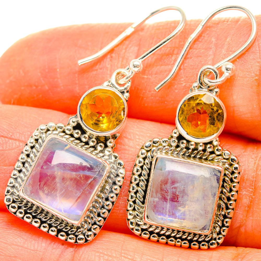 Rainbow Moonstone Earrings handcrafted by Ana Silver Co - EARR429498