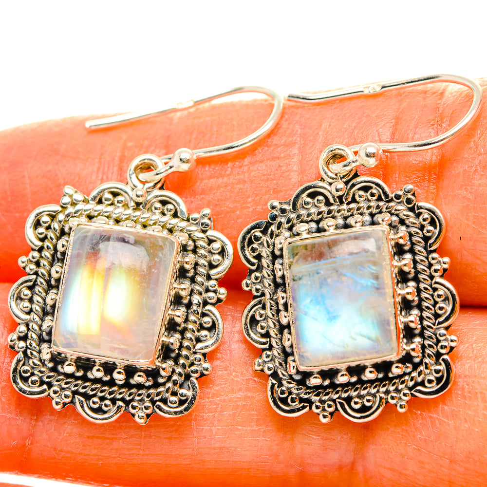 Rainbow Moonstone Earrings handcrafted by Ana Silver Co - EARR429516