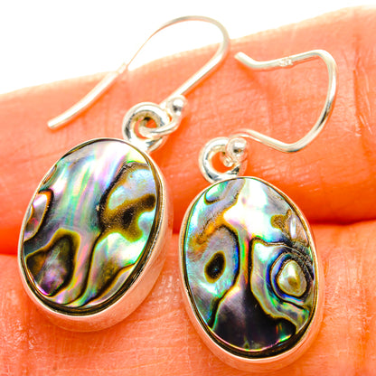 Abalone shell oval earrings with 925 sterling silver hooks and iridescent mother-of-pearl