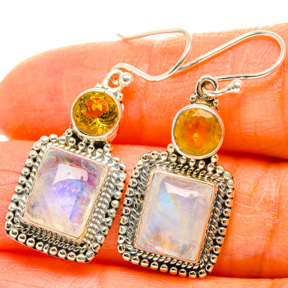 Rainbow Moonstone Earrings handcrafted by Ana Silver Co - EARR429519