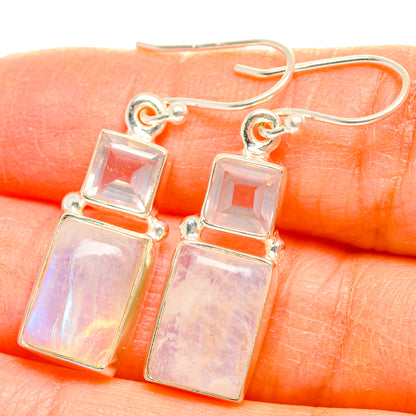 925 silver moonstone earrings with opalescent square and rectangle dangles