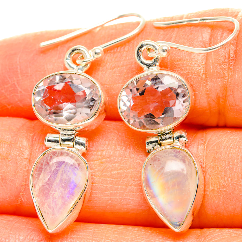 925 sterling silver earrings: round faceted clear stones, opal-like teardrop drops